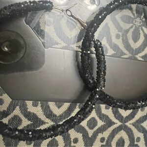 Black Beaded Hoop Earrings